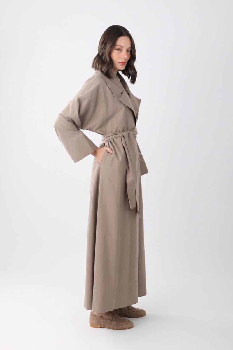 Kruvaze Keten Trenç Vizon