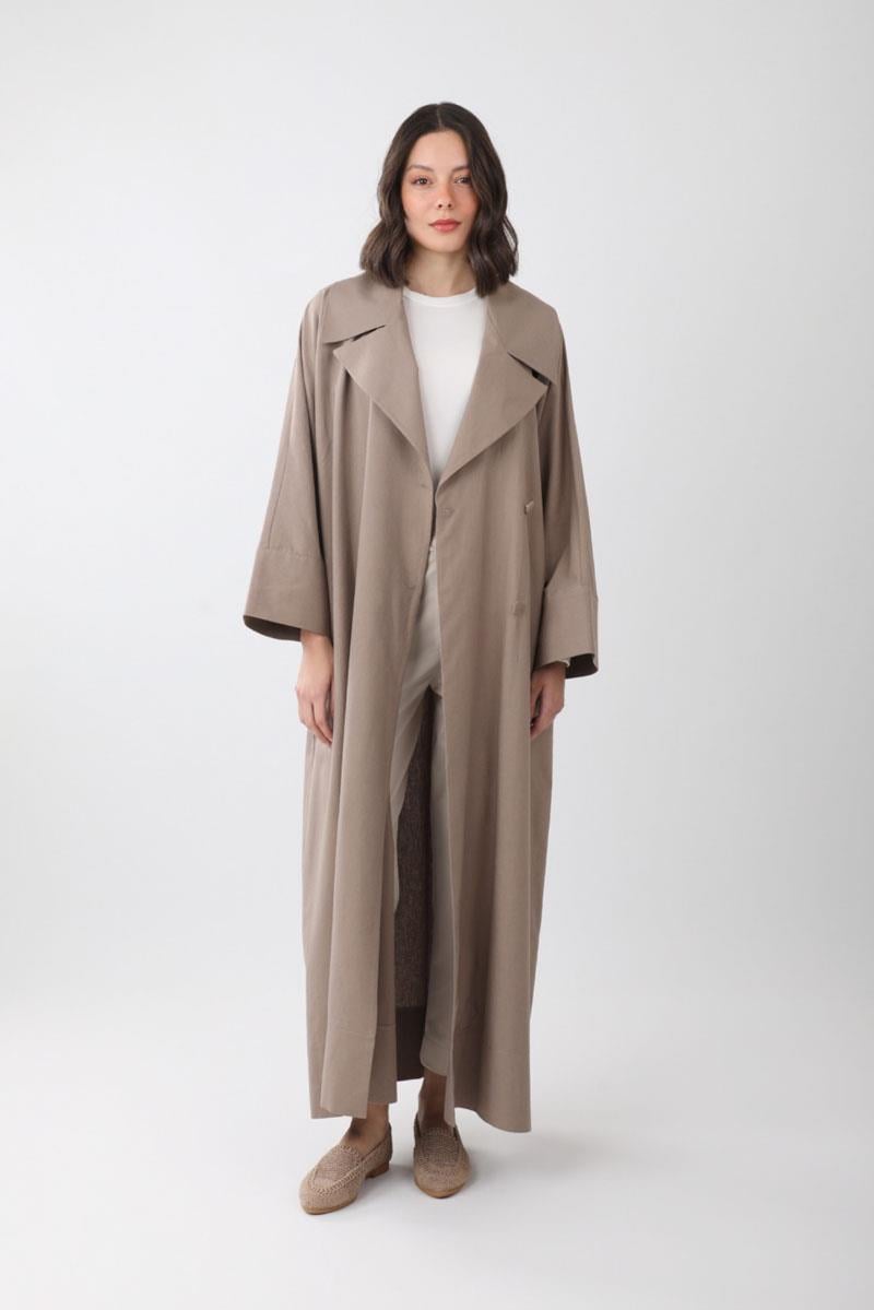 Kruvaze Keten Trenç Vizon