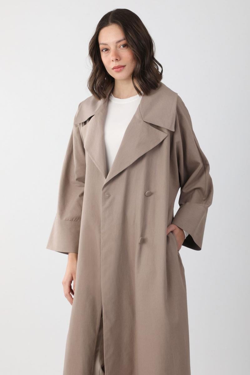 Kruvaze Keten Trenç Vizon