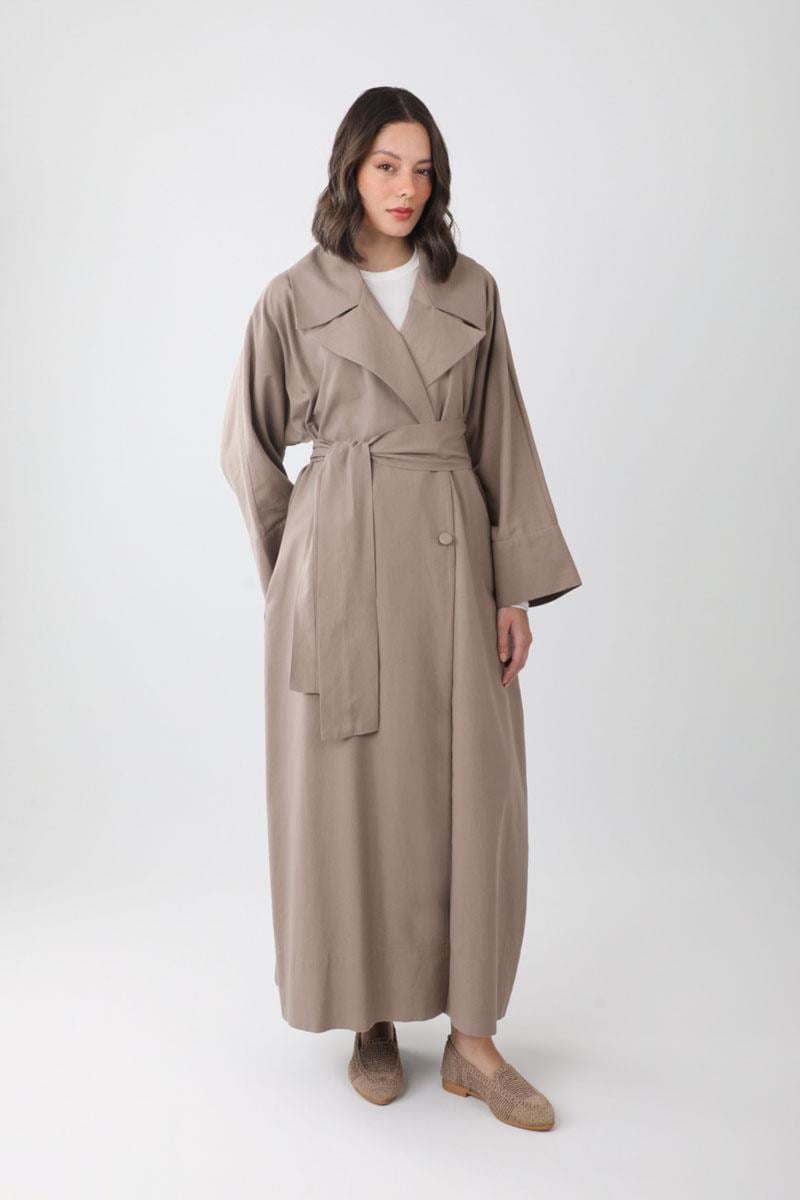 Kruvaze Keten Trenç Vizon