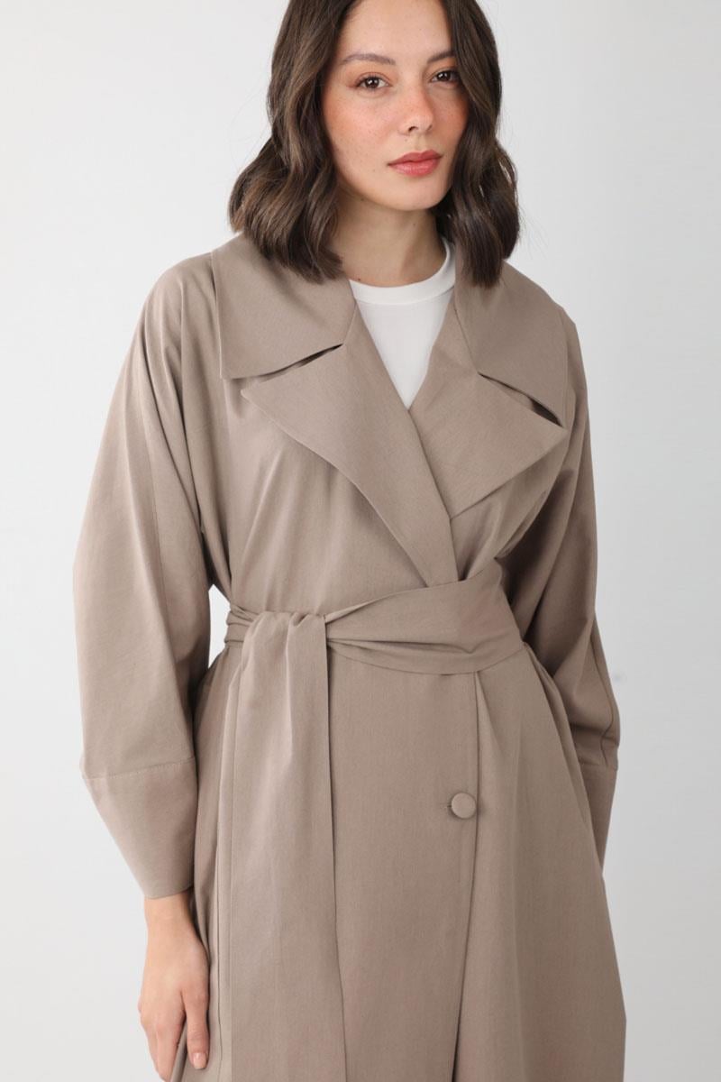 Kruvaze Keten Trenç Vizon