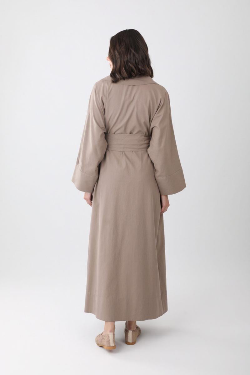 Kruvaze Keten Trenç Vizon