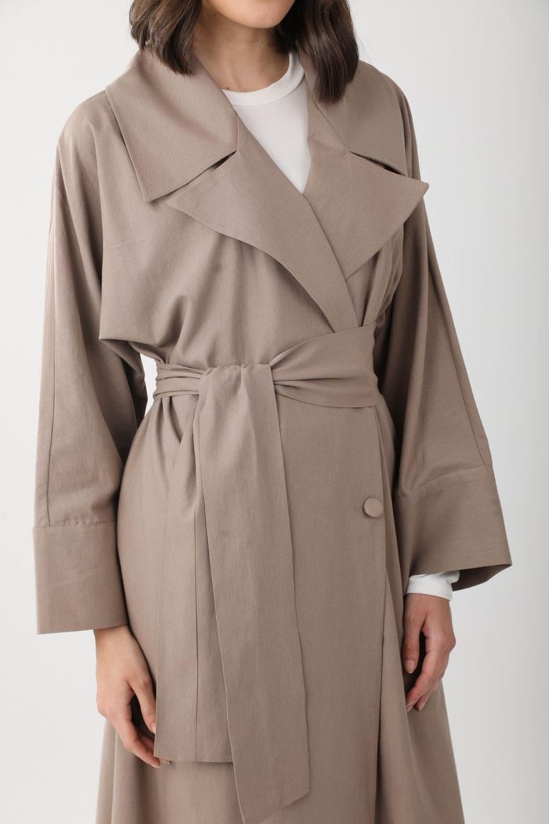 Kruvaze Keten Trenç Vizon