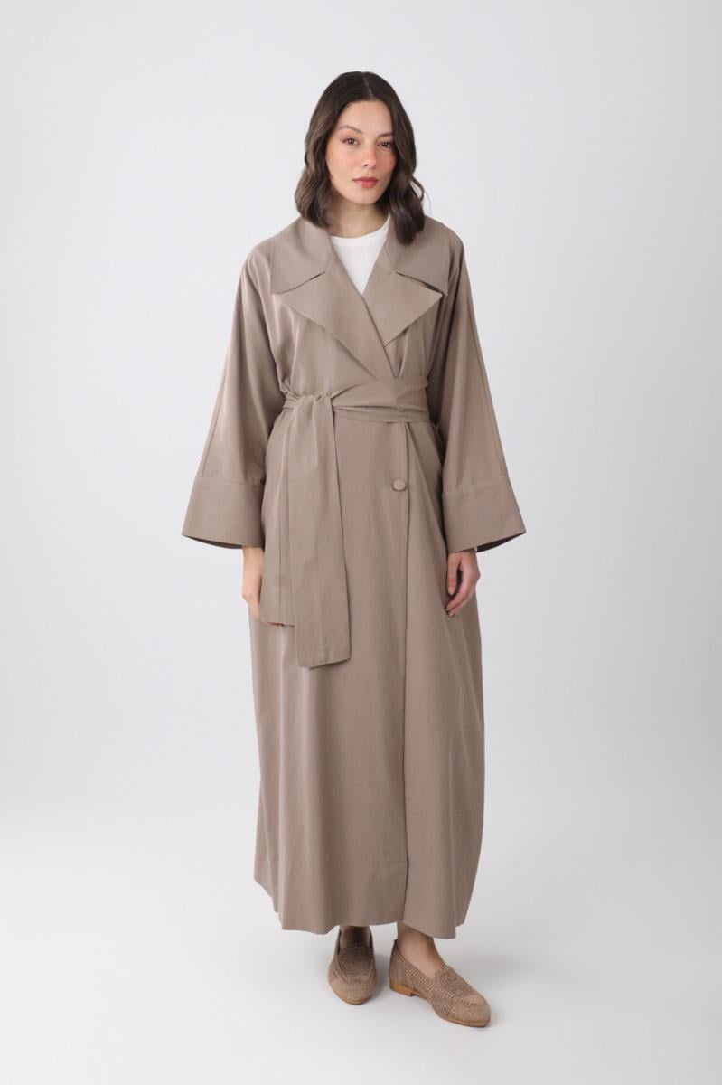 Kruvaze Keten Trenç Vizon