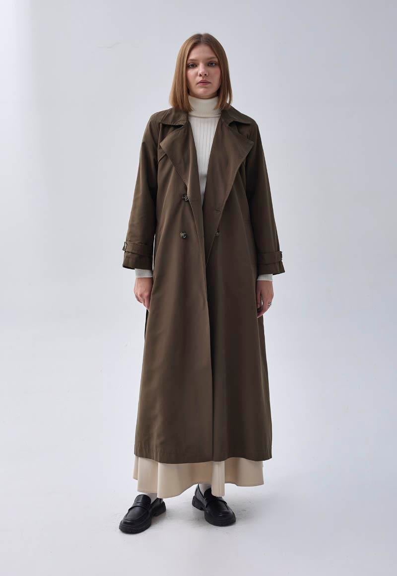 Kruvaze Klasik Trençkot Koyu Haki
