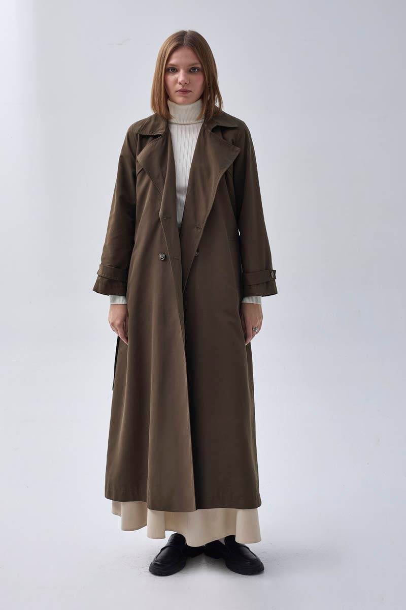 Kruvaze Klasik Trençkot Koyu Haki