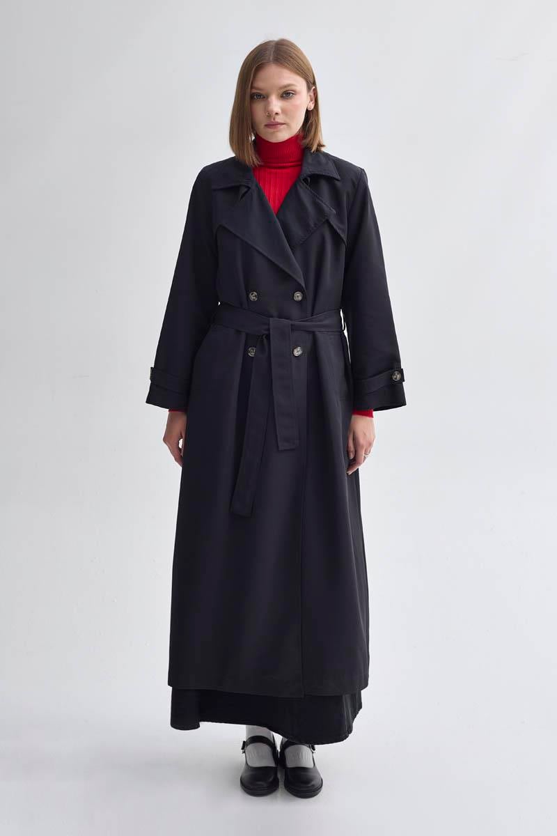 Kruvaze Klasik Trençkot Siyah