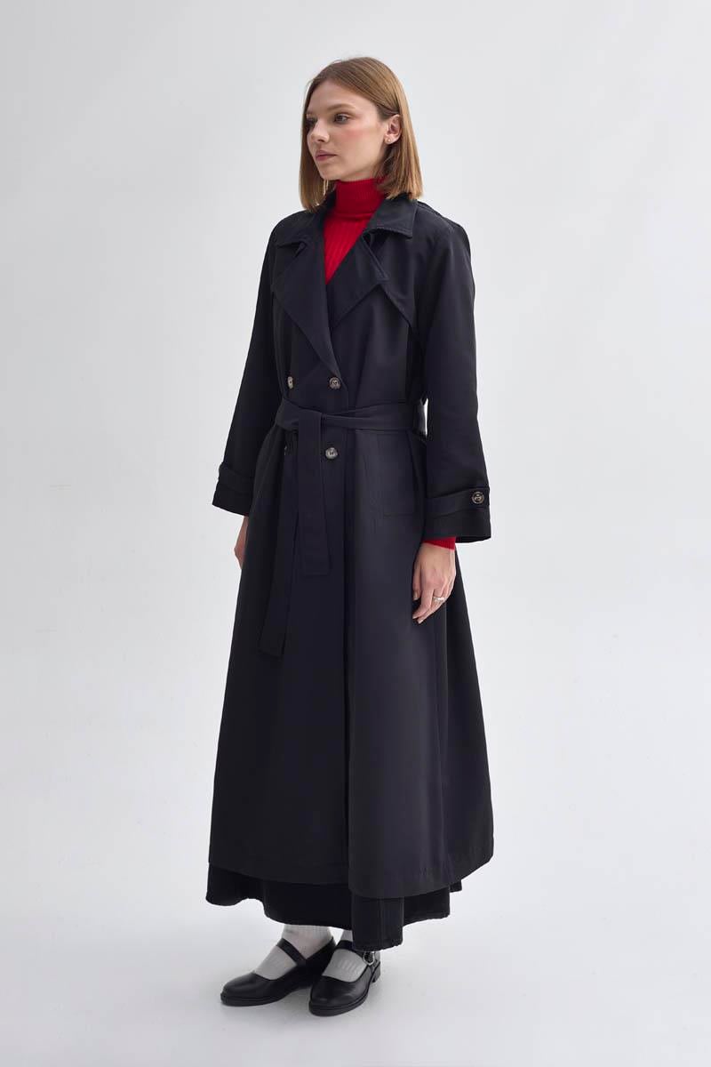 Kruvaze Klasik Trençkot Siyah