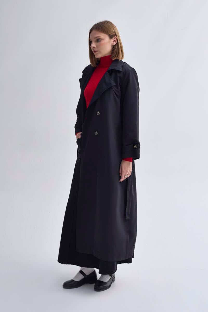 Kruvaze Klasik Trençkot Siyah