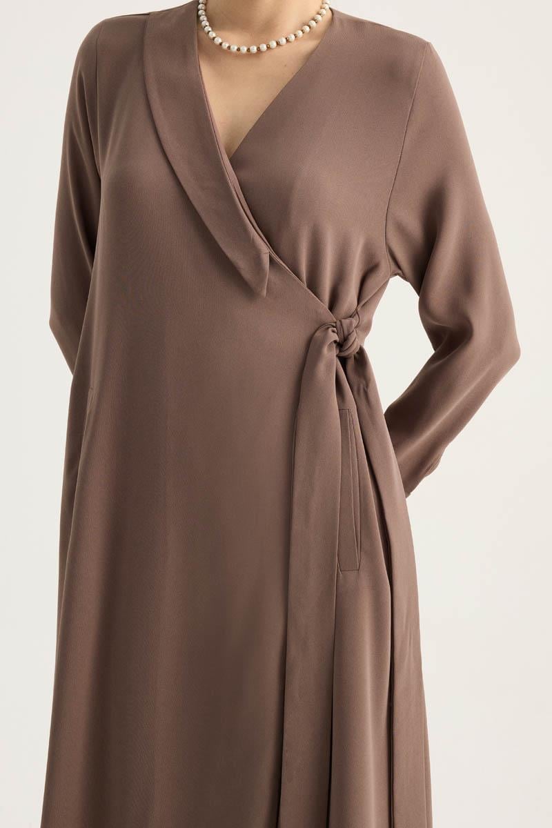 Kruvaze Krep Abaya Kahverengi