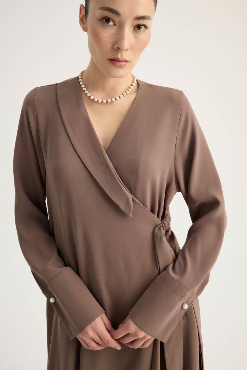 Kruvaze Krep Abaya Kahverengi