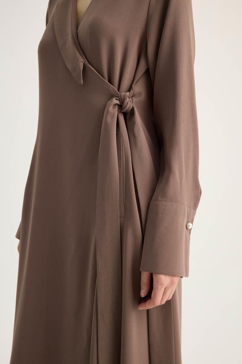 Kruvaze Krep Abaya Kahverengi