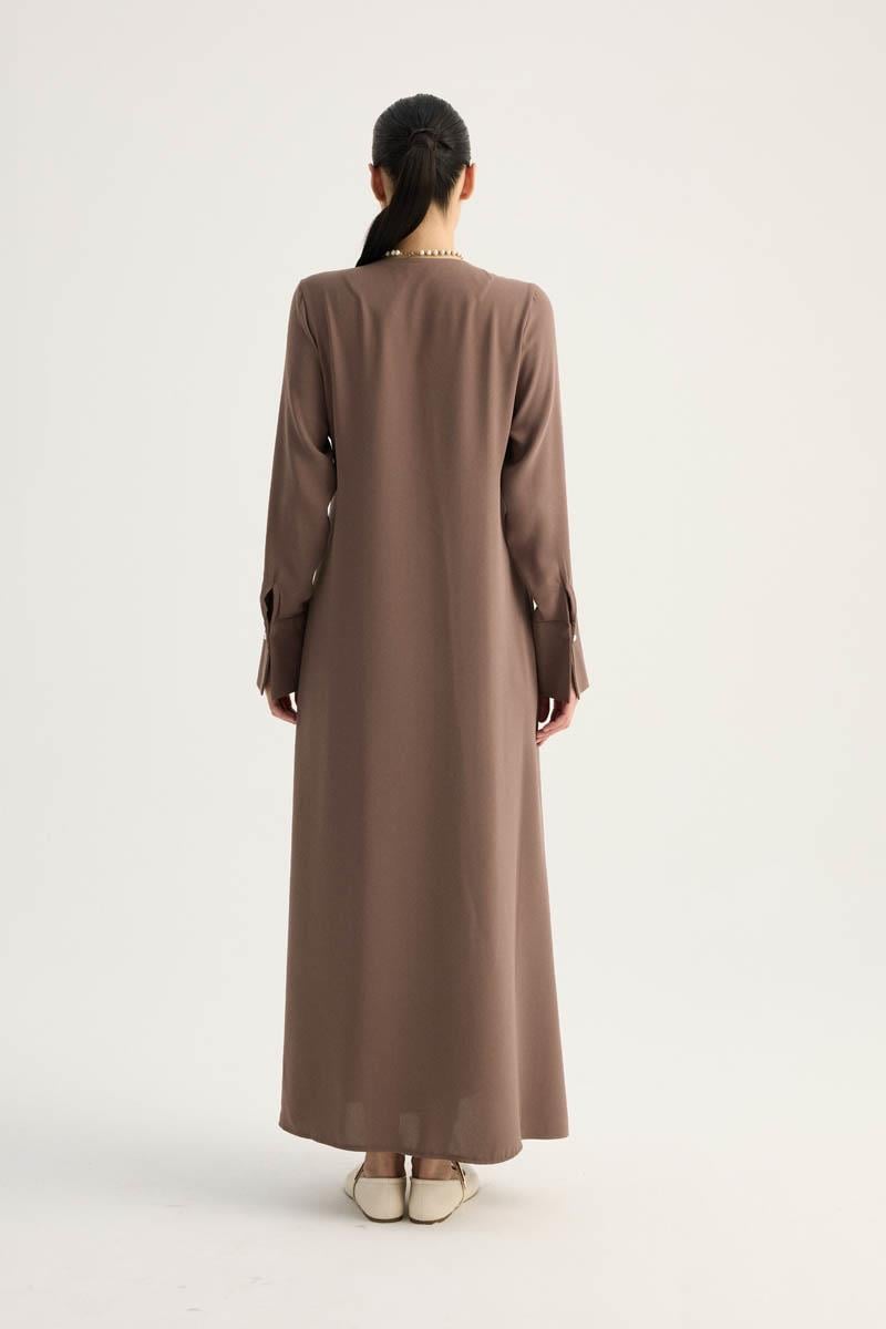 Kruvaze Krep Abaya Kahverengi