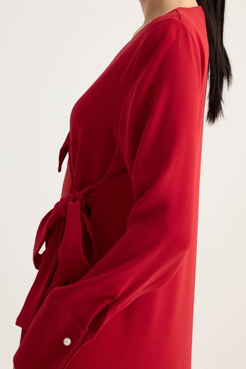 Kruvaze Krep Abaya Kırmızı