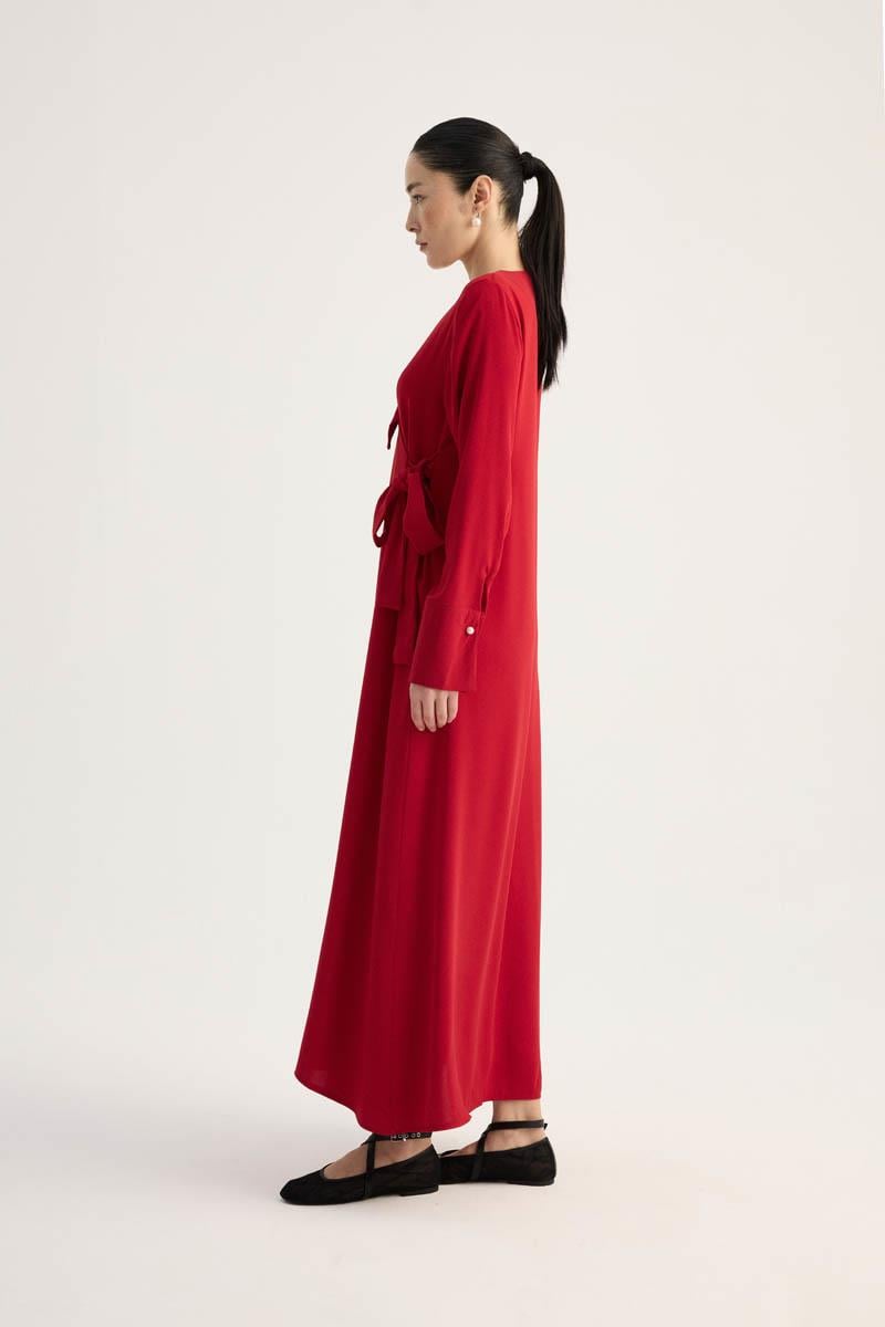 Kruvaze Krep Abaya Kırmızı