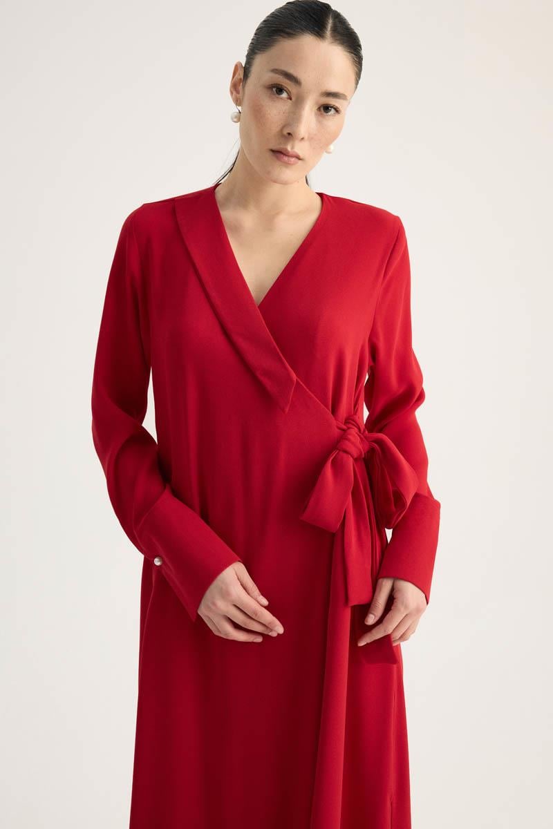 Kruvaze Krep Abaya Kırmızı
