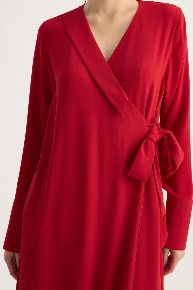 Kruvaze Krep Abaya Kırmızı