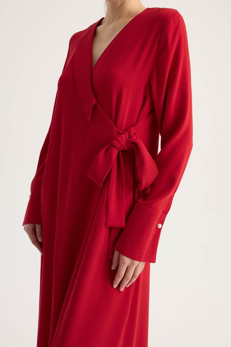 Kruvaze Krep Abaya Kırmızı