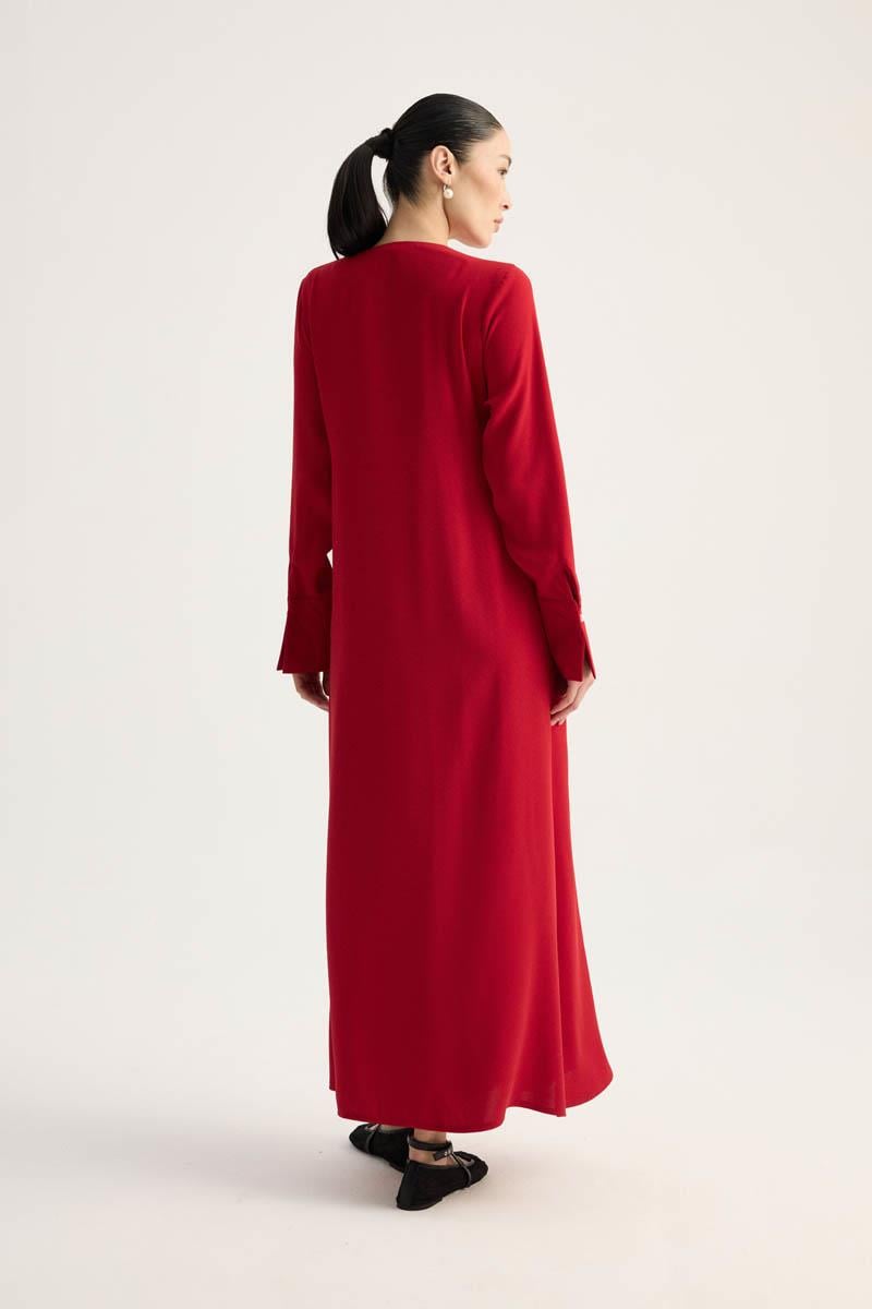 Kruvaze Krep Abaya Kırmızı