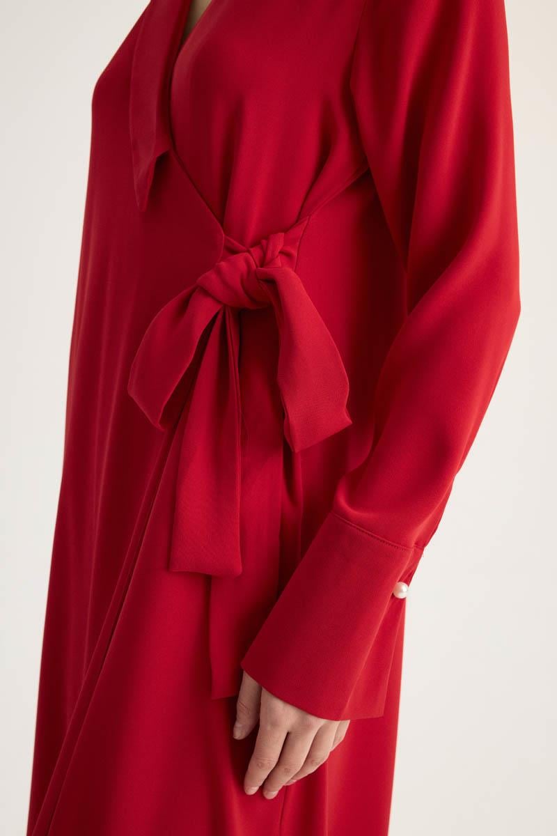 Kruvaze Krep Abaya Kırmızı