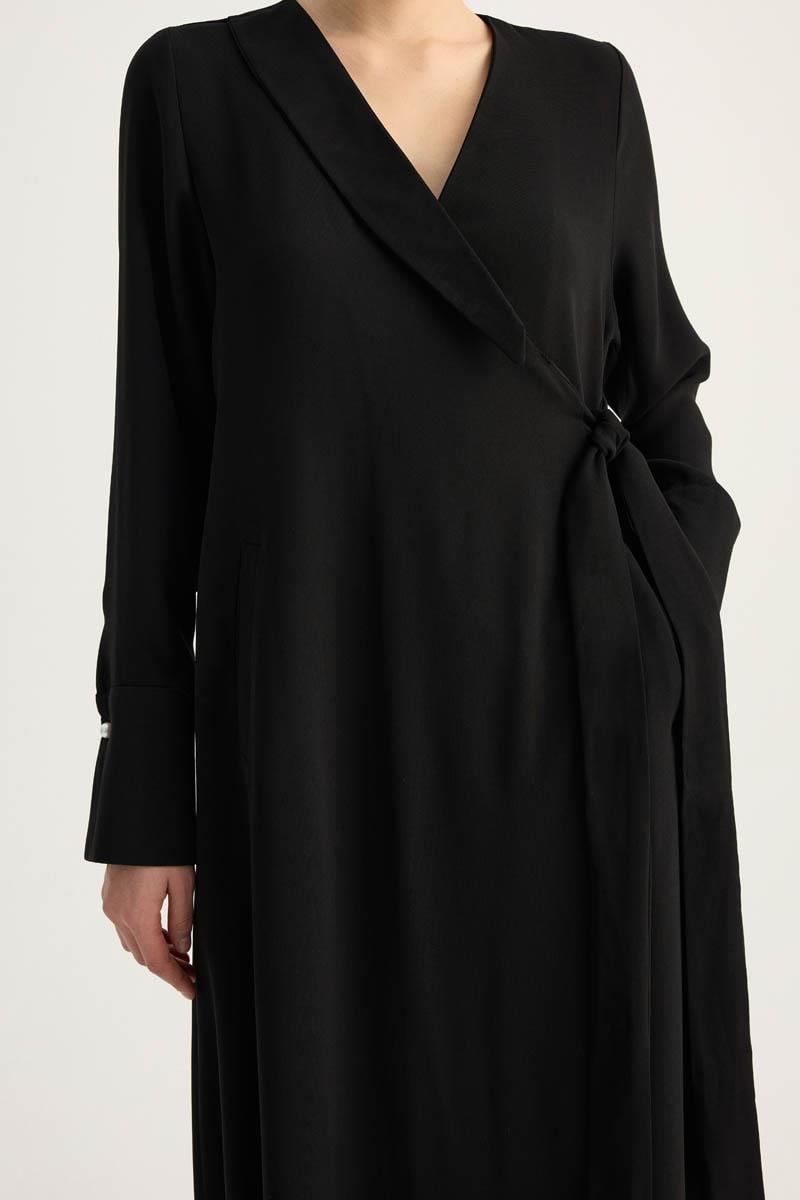 Kruvaze Krep Abaya Siyah