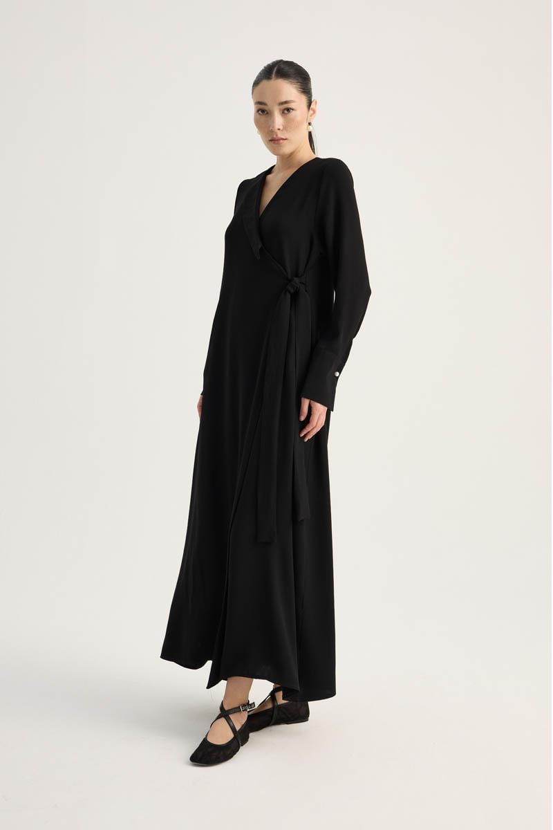 Kruvaze Krep Abaya Siyah