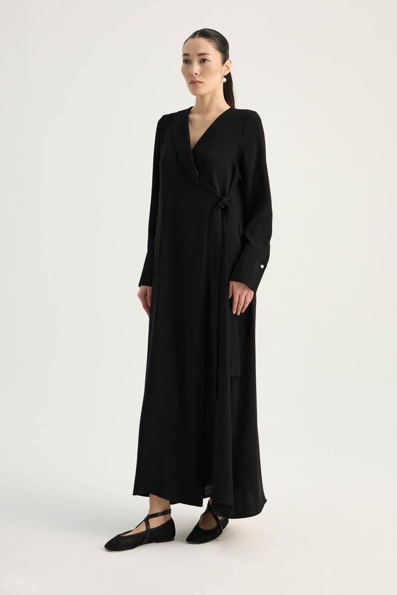 Kruvaze Krep Abaya Siyah