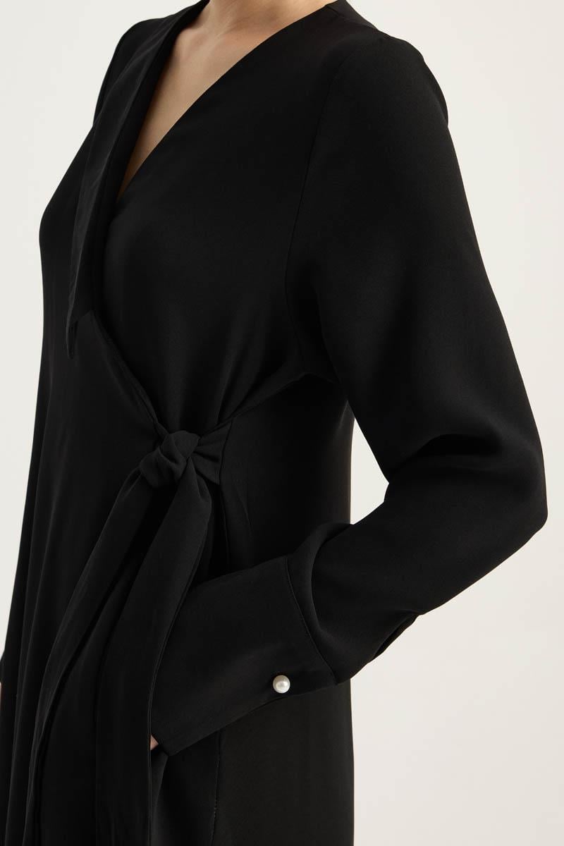 Kruvaze Krep Abaya Siyah