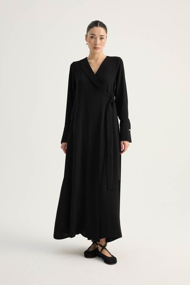 Kruvaze Krep Abaya Siyah