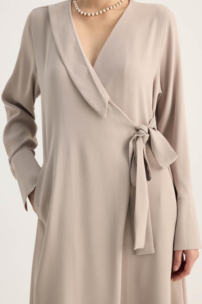 Kruvaze Krep Abaya Taş