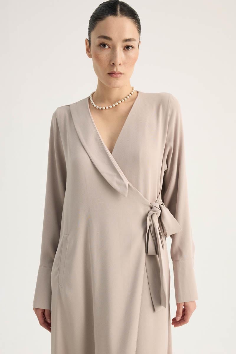 Kruvaze Krep Abaya Taş