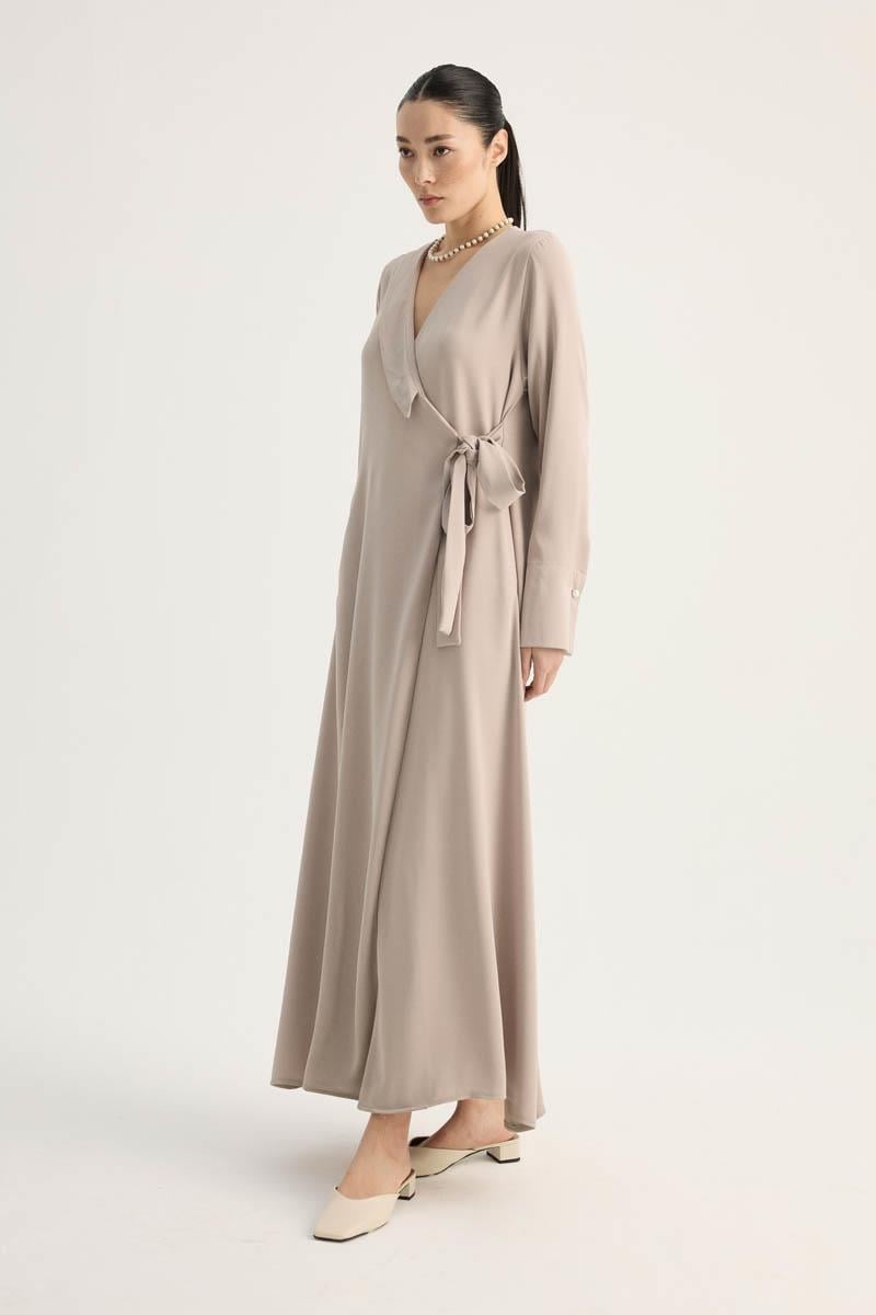 Kruvaze Krep Abaya Taş