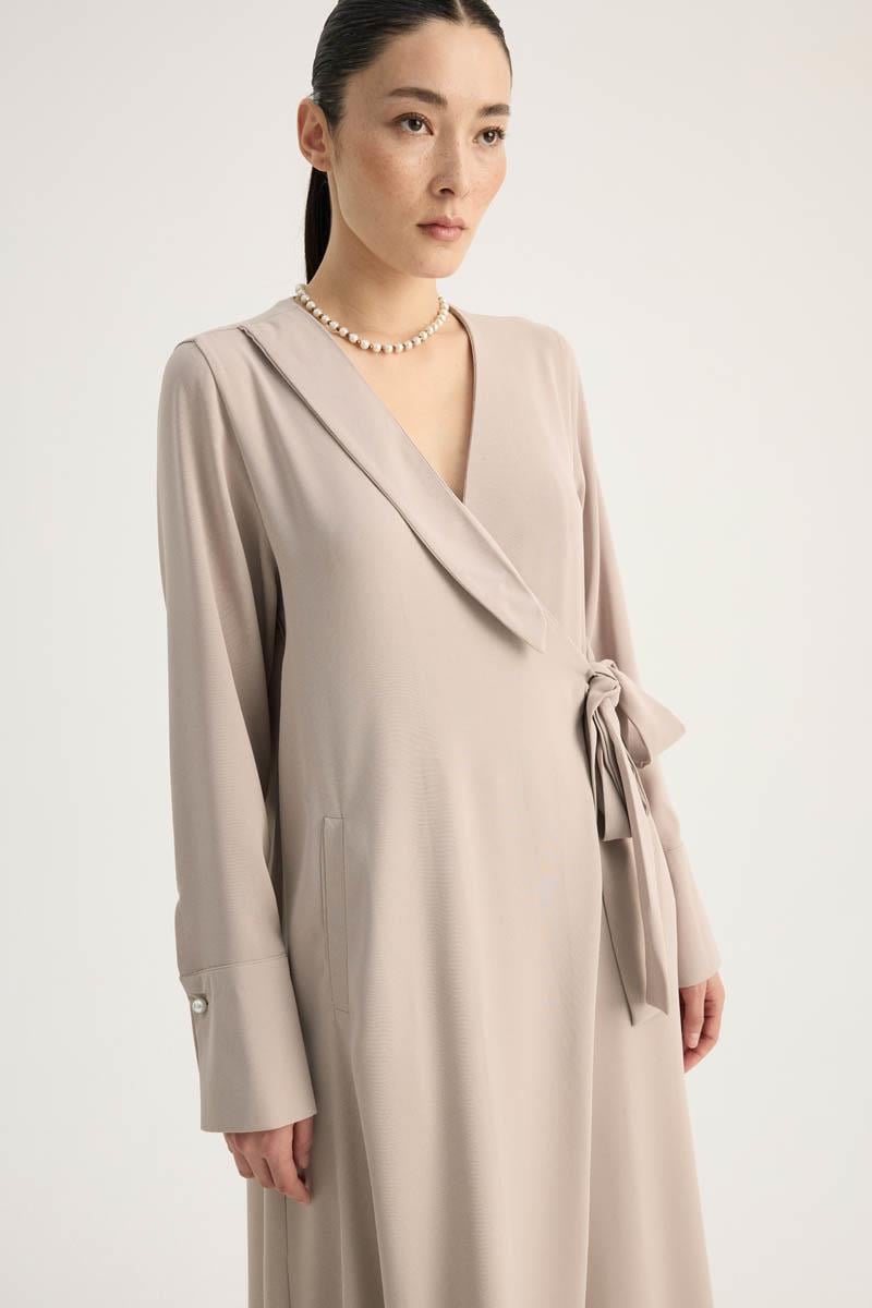 Kruvaze Krep Abaya Taş