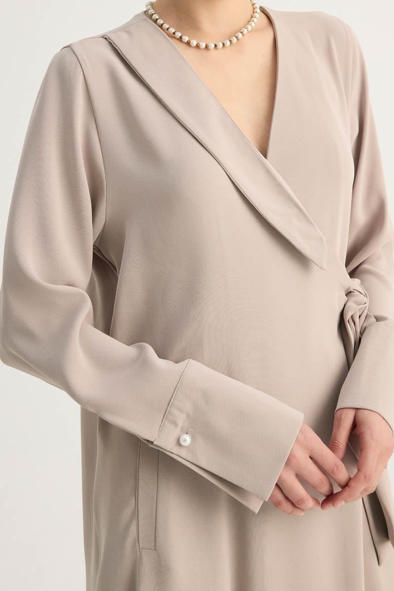 Kruvaze Krep Abaya Taş