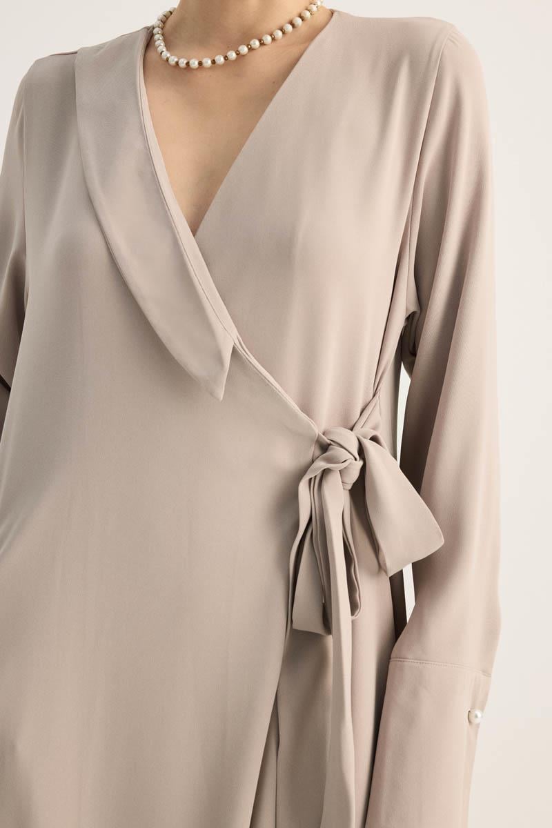 Kruvaze Krep Abaya Taş