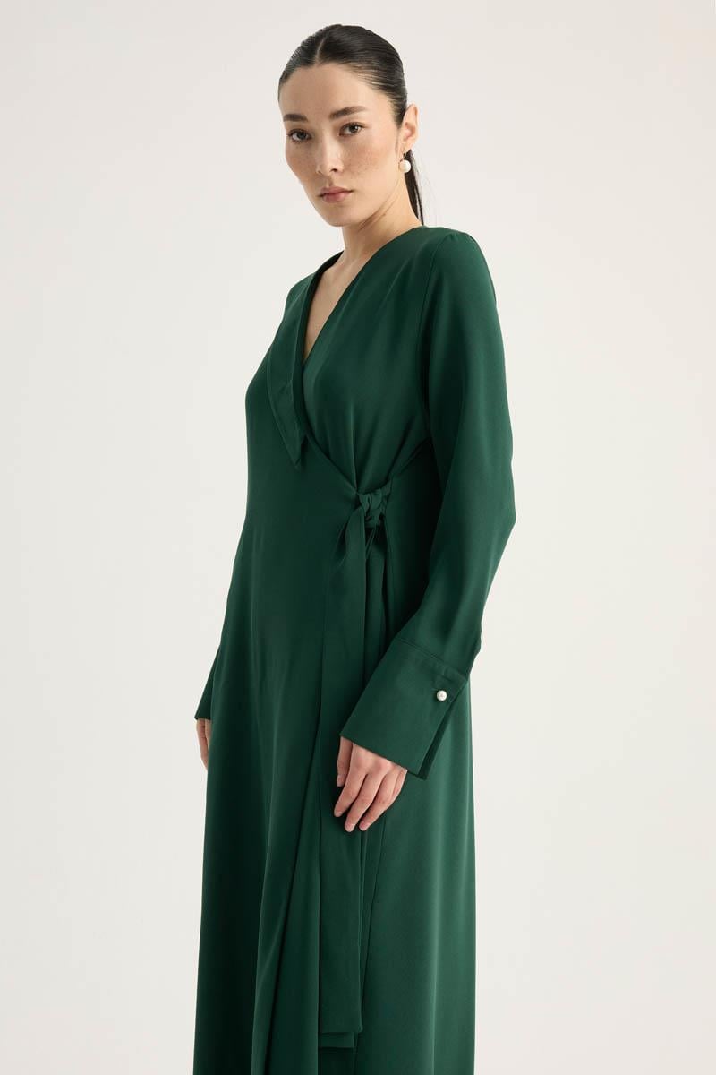 Kruvaze Krep Abaya Zümrüt