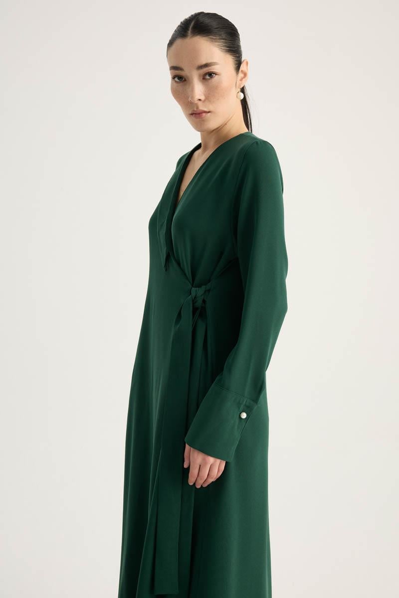 Kruvaze Krep Abaya Zümrüt