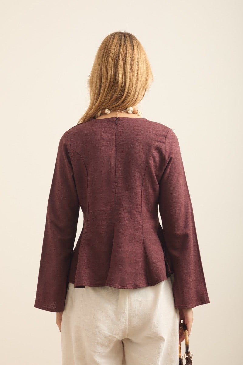 Kuplu Keten Bluz Bordo