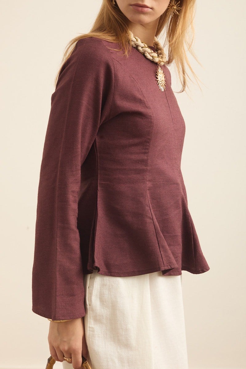 Kuplu Keten Bluz Bordo