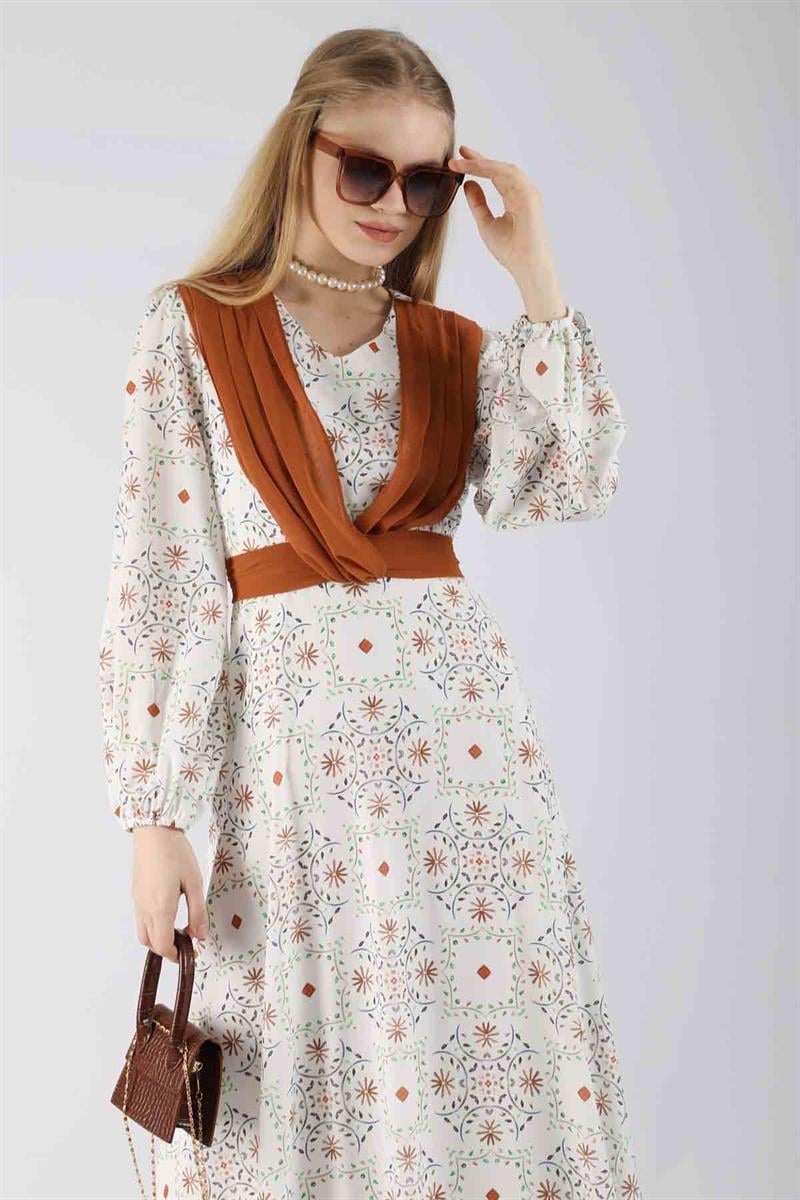 Kuşak Detaylı Elbise Taba