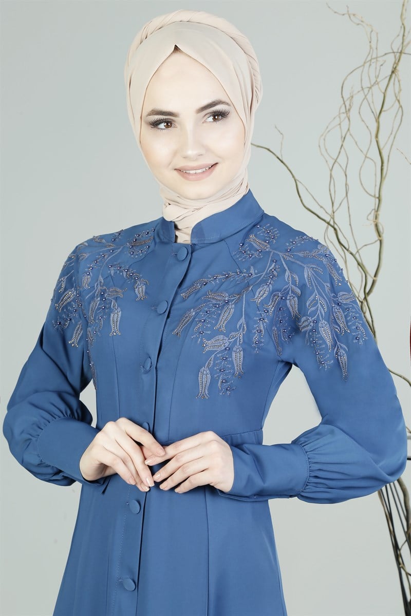 Lale Desenli İndigo Ferace