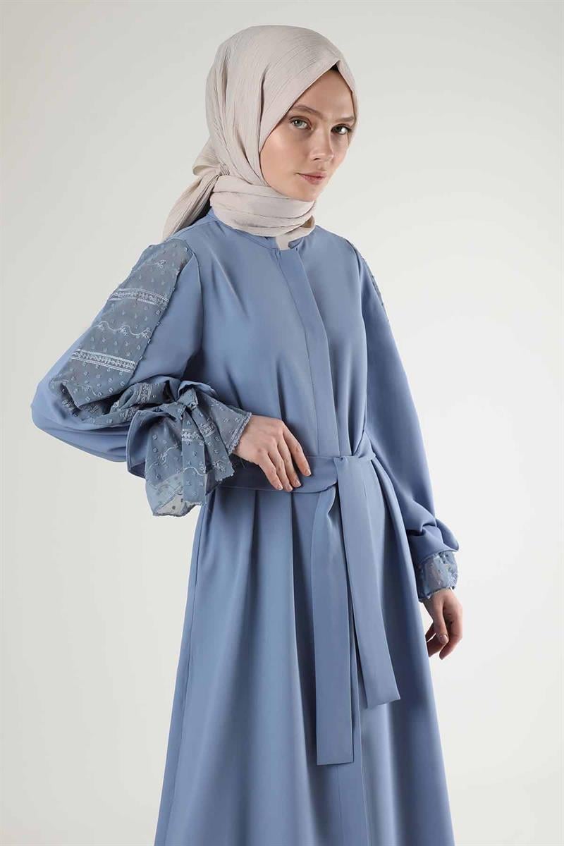 Manşeti Fiyonklu Garnili Ferace Bebe Mavisi