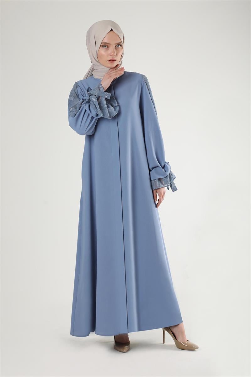 Manşeti Fiyonklu Garnili Ferace Bebe Mavisi