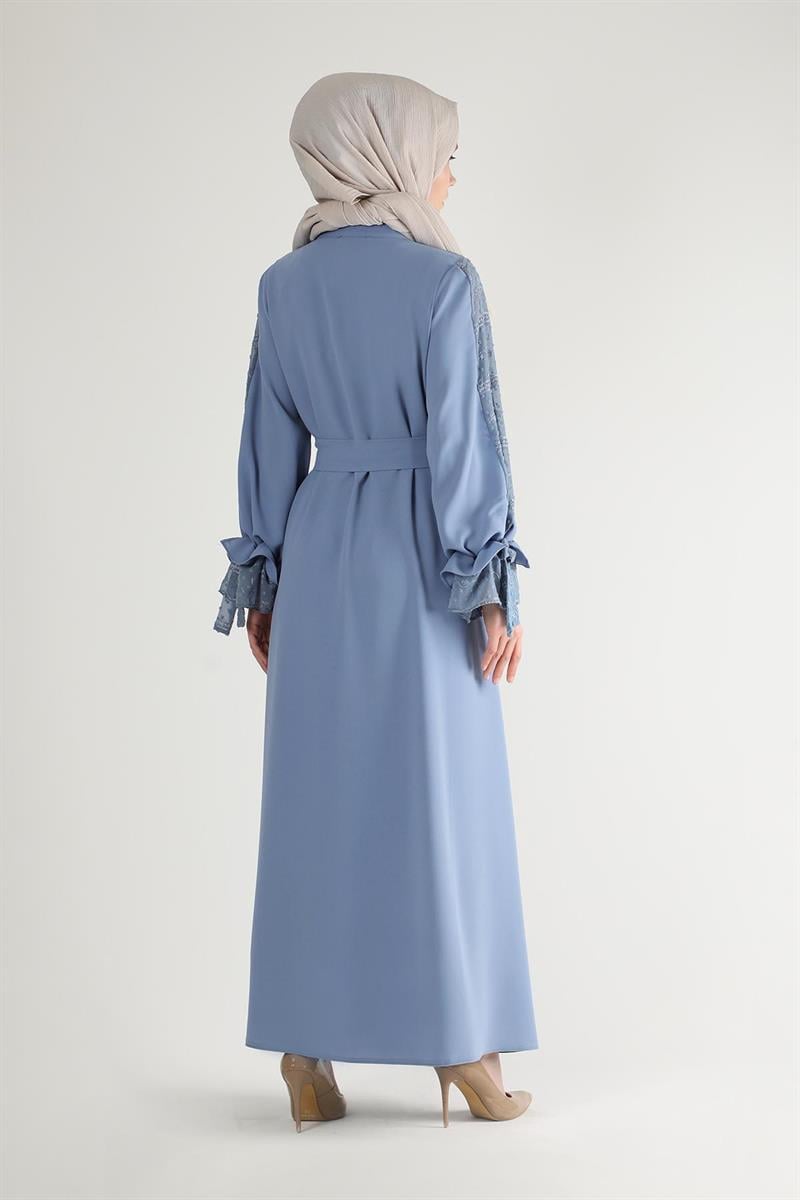 Manşeti Fiyonklu Garnili Ferace Bebe Mavisi