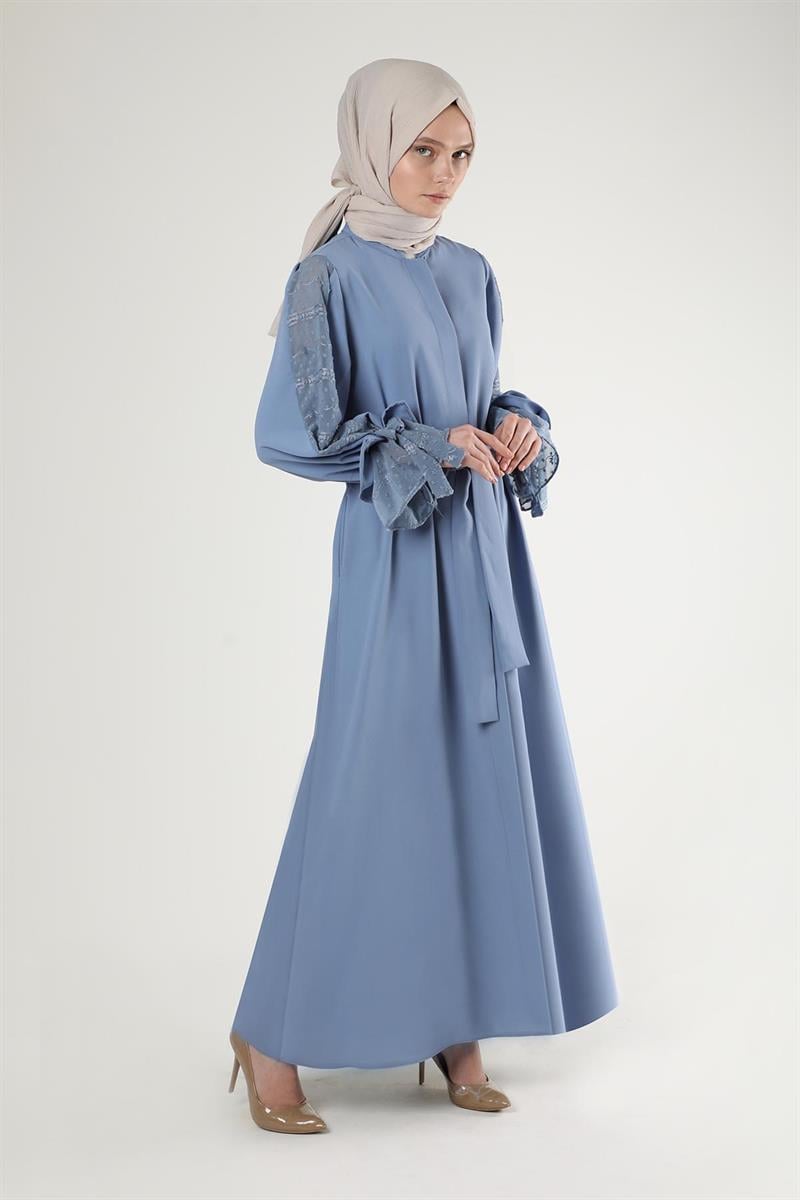 Manşeti Fiyonklu Garnili Ferace Bebe Mavisi