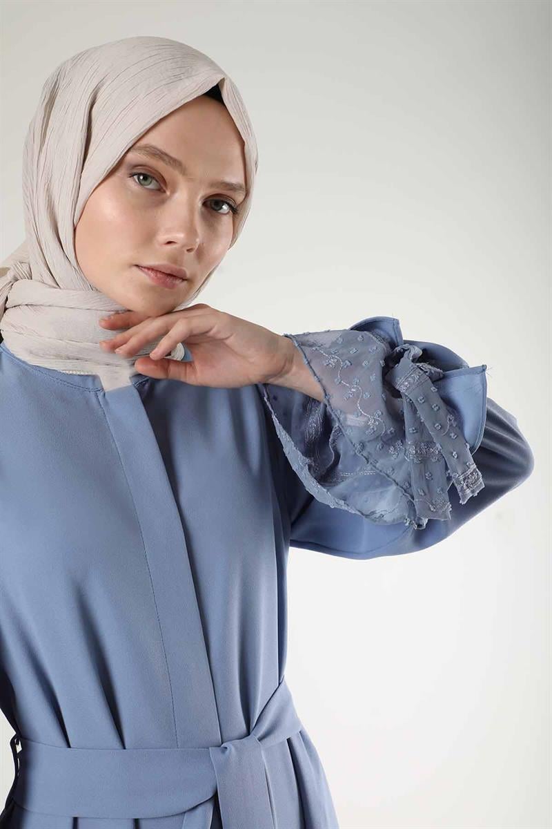 Manşeti Fiyonklu Garnili Ferace Bebe Mavisi