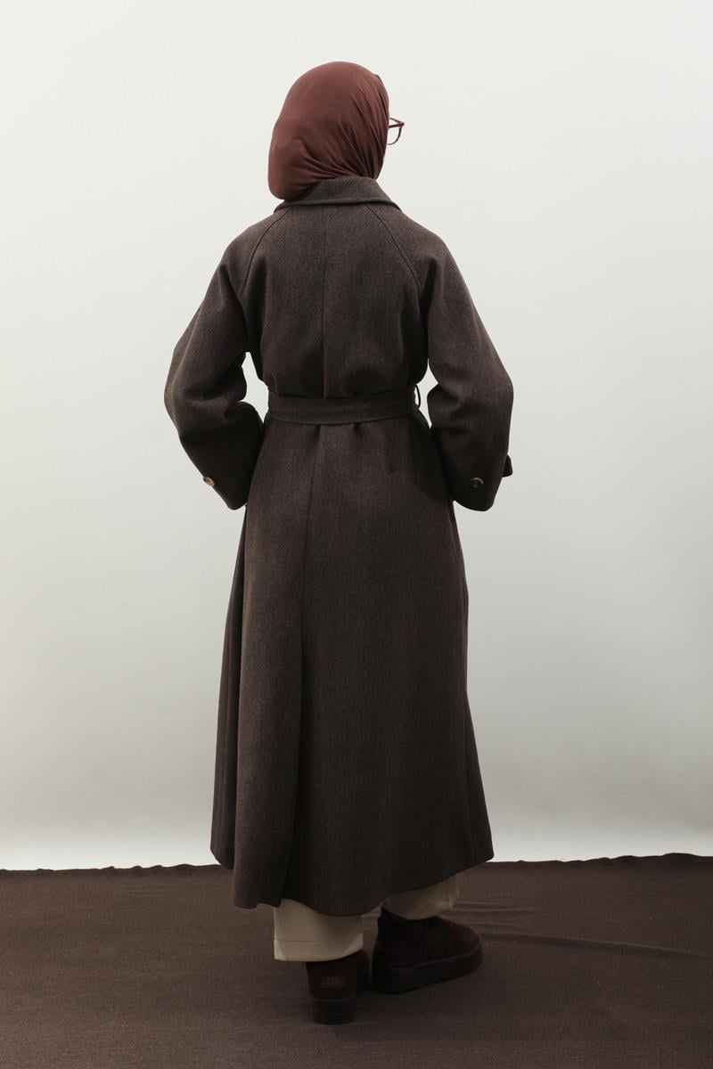 Manşeti Kemerli Uzun Kaban Kahverengi