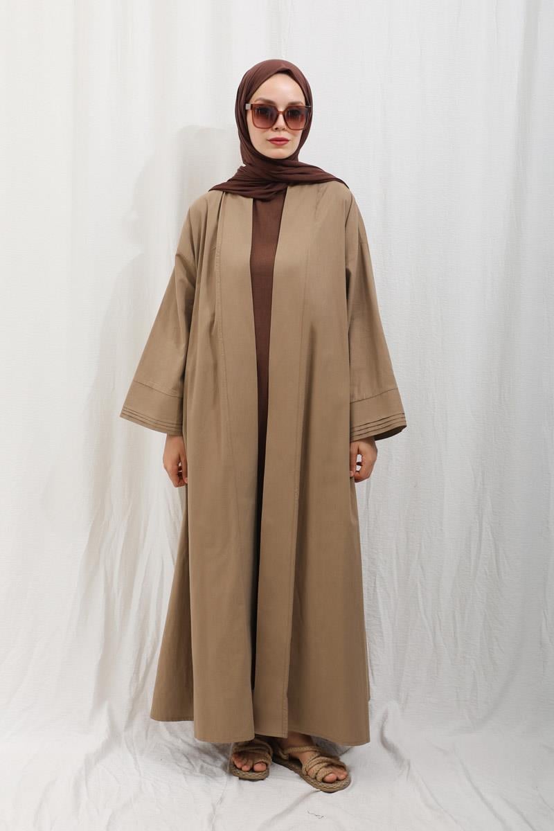 Manşeti Nervürlü Abaya Camel