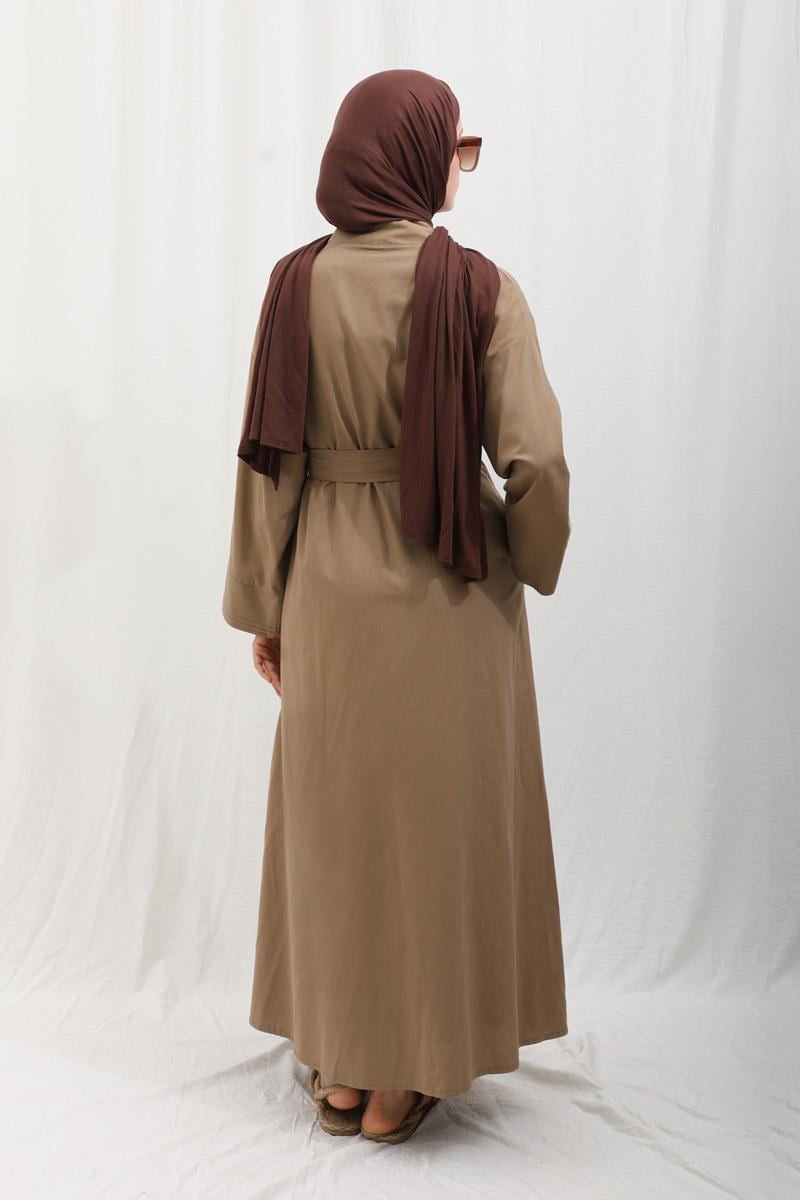 Manşeti Nervürlü Abaya Camel
