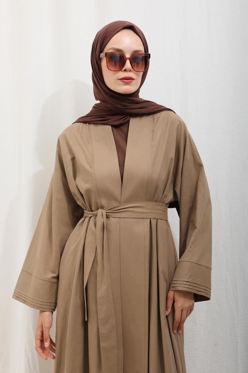 Manşeti Nervürlü Abaya Camel